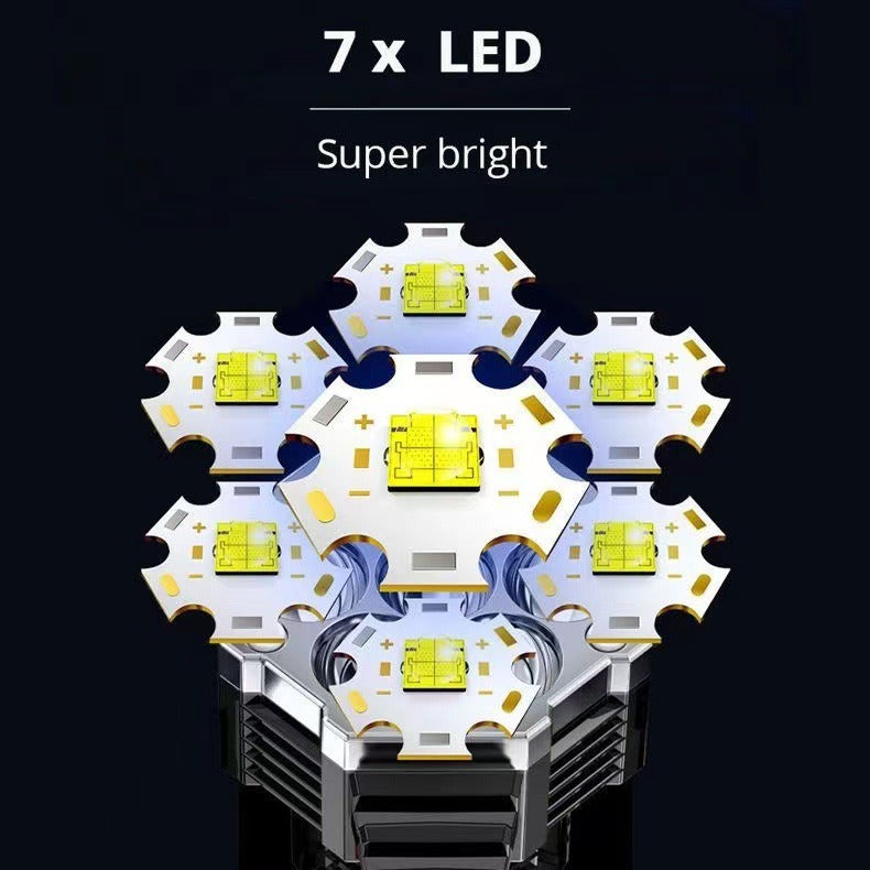 High Power LED Flashlight Powerful USB Rechargeable Lamp Built-in Battery COB 7 LED Flashlights