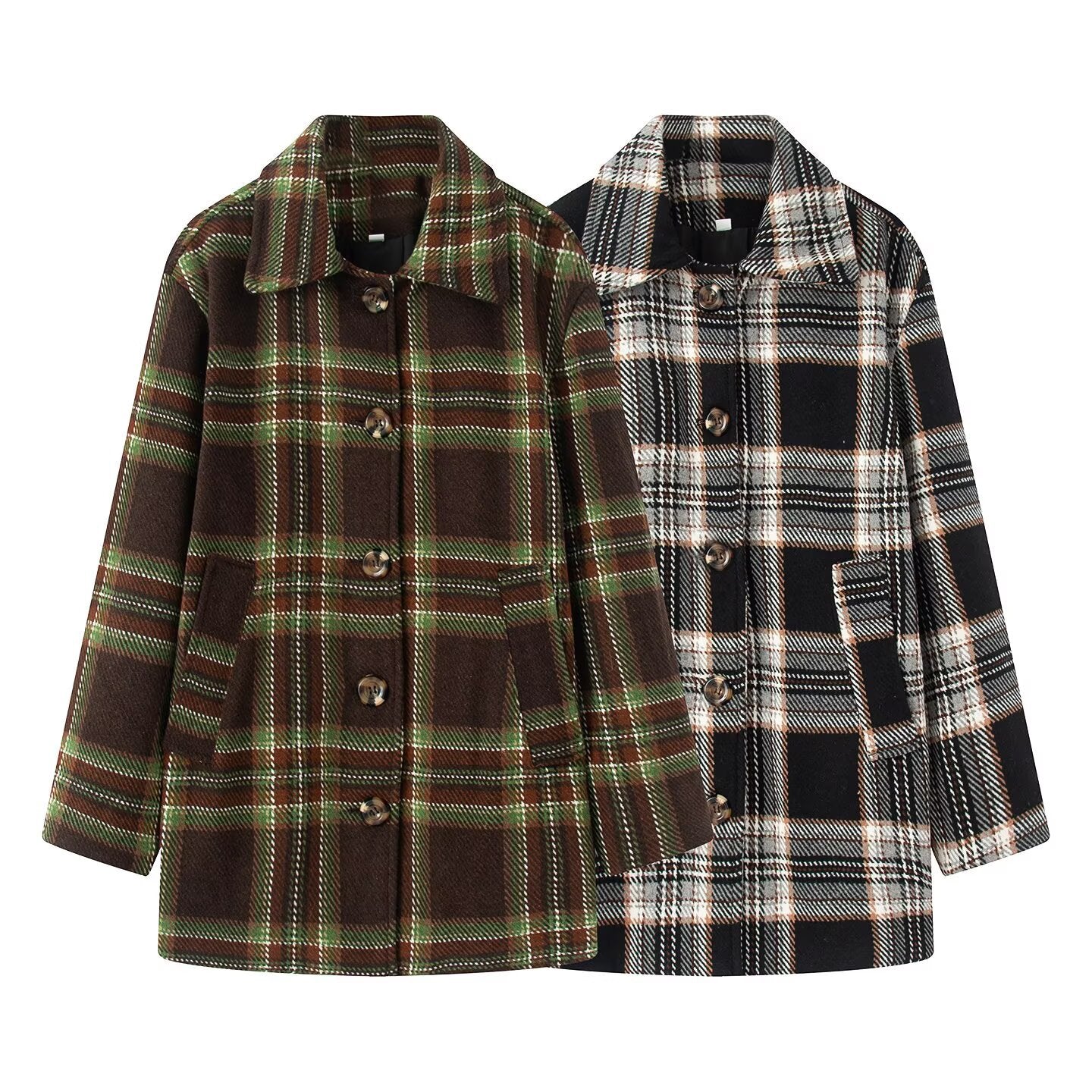 Plaid woolen coat