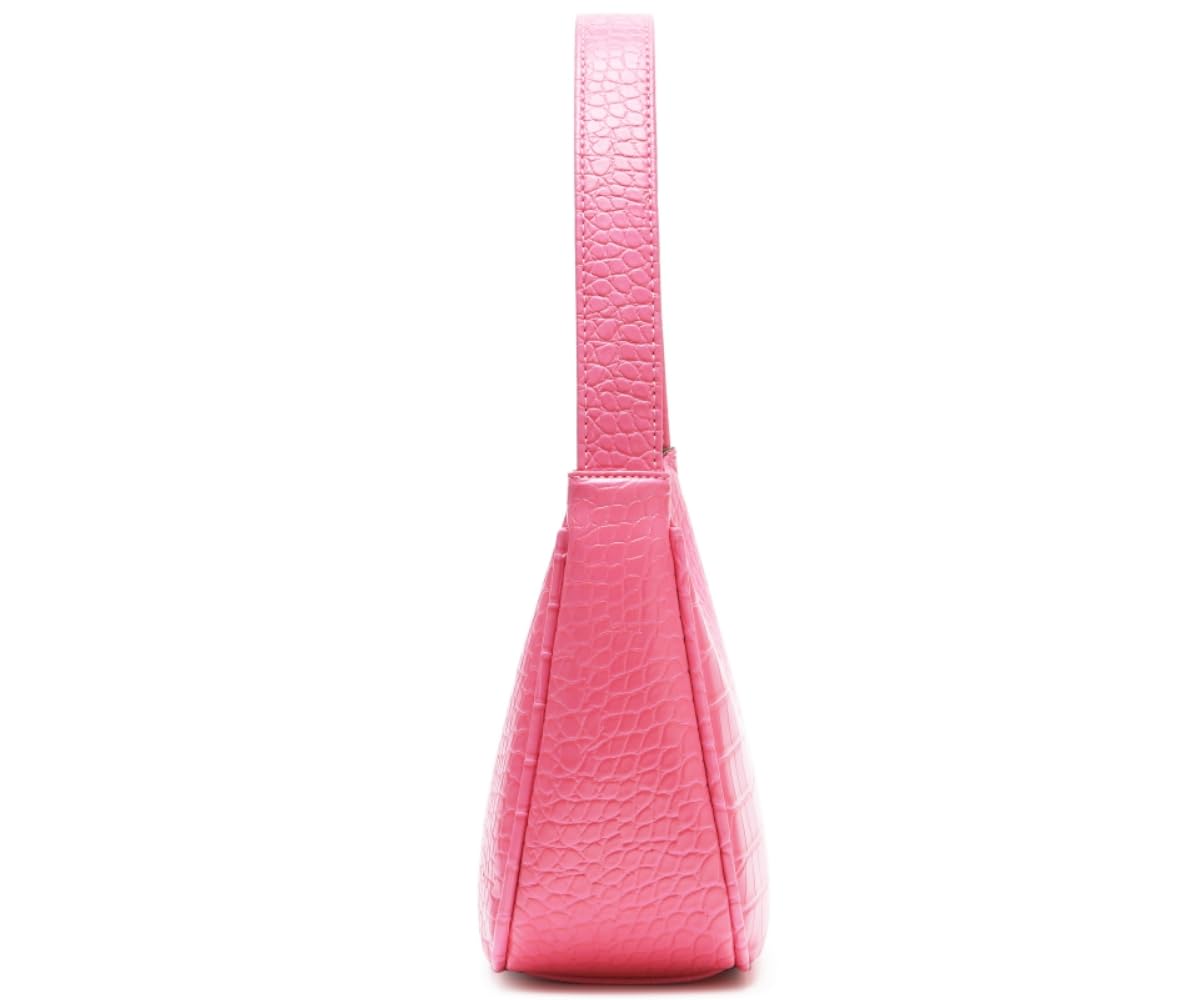 Shoulder Bags for Women, Cute Hobo Tote Handbag Mini Clutch Purse with Zipper Closure (Crocodile Pink)