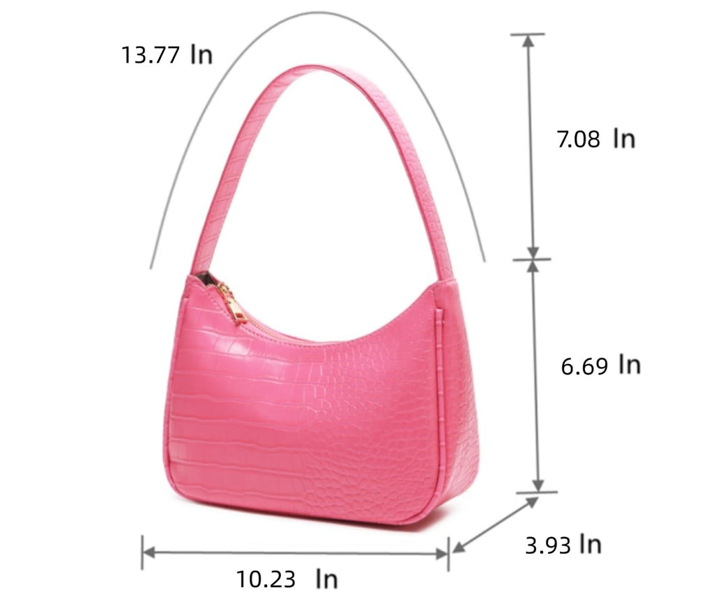 Shoulder Bags for Women, Cute Hobo Tote Handbag Mini Clutch Purse with Zipper Closure (Crocodile Pink)