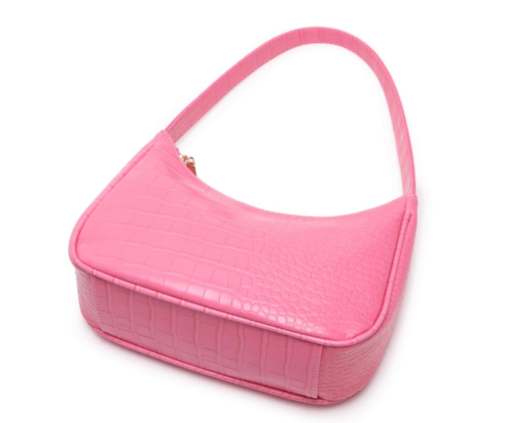 Shoulder Bags for Women, Cute Hobo Tote Handbag Mini Clutch Purse with Zipper Closure (Crocodile Pink)