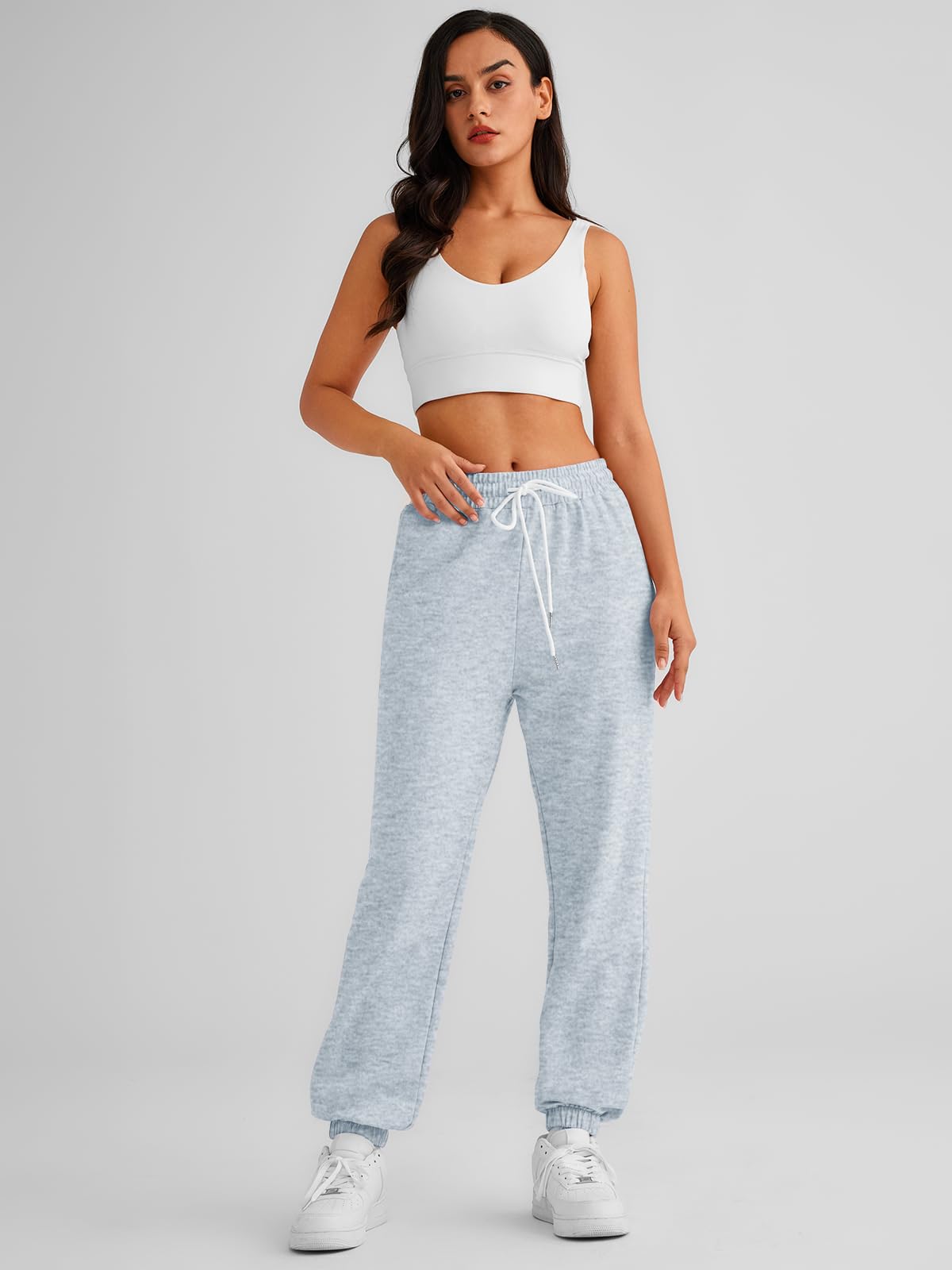 AUTOMET Women's Cinch Bottom Sweatpants Athletic Joggers Lounge Pants with Pockets Grey XS