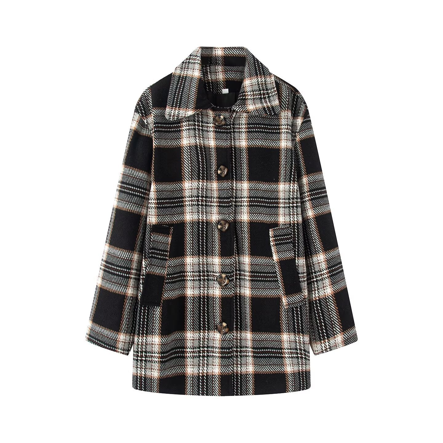 Plaid woolen coat