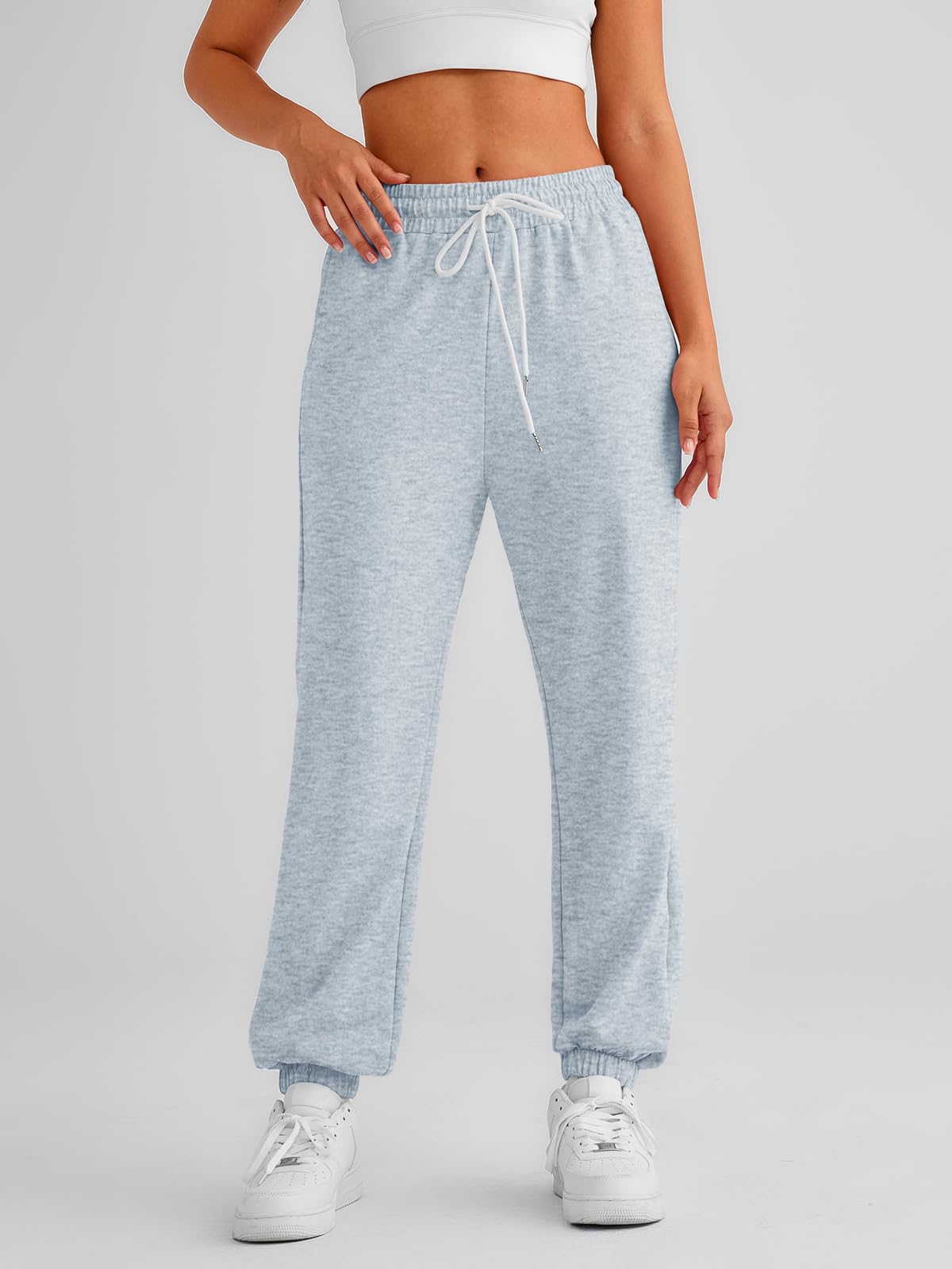 AUTOMET Women's Cinch Bottom Sweatpants Athletic Joggers Lounge Pants with Pockets Grey XS