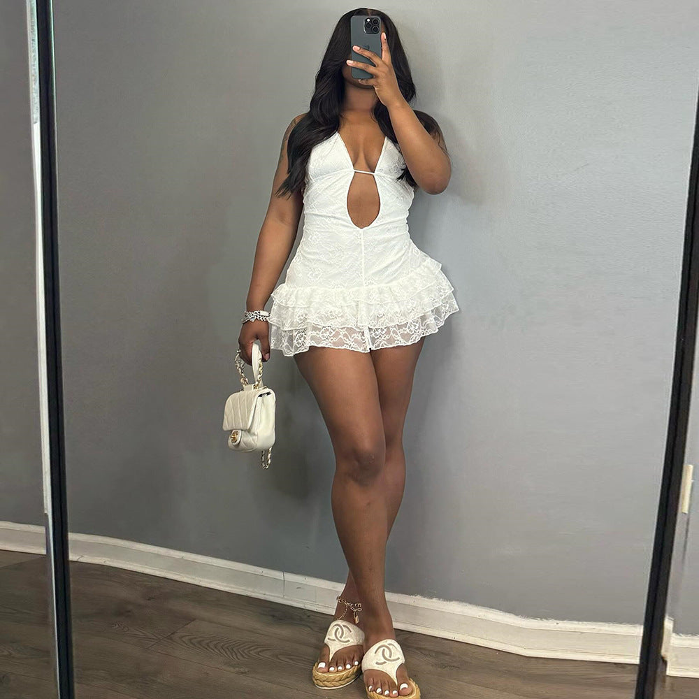 Lace cake backless dress