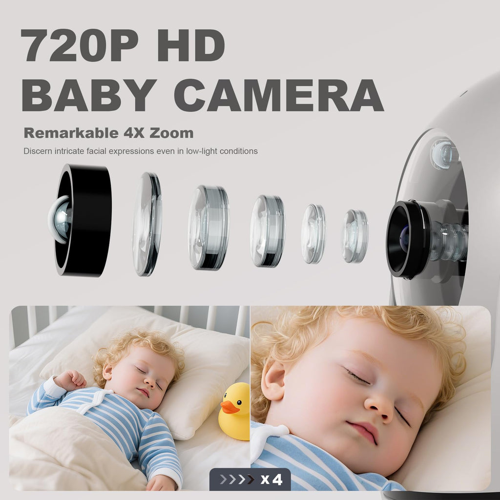 Baby Monitor with Camera and Audio - 5 inch 720P Video Baby Monitor, No WiFi, 48H Battery Life, Night Vision, Two Way Talk, Remote Pan Tilt Zoom, Thermal Monitor，1000 ft Range （530）