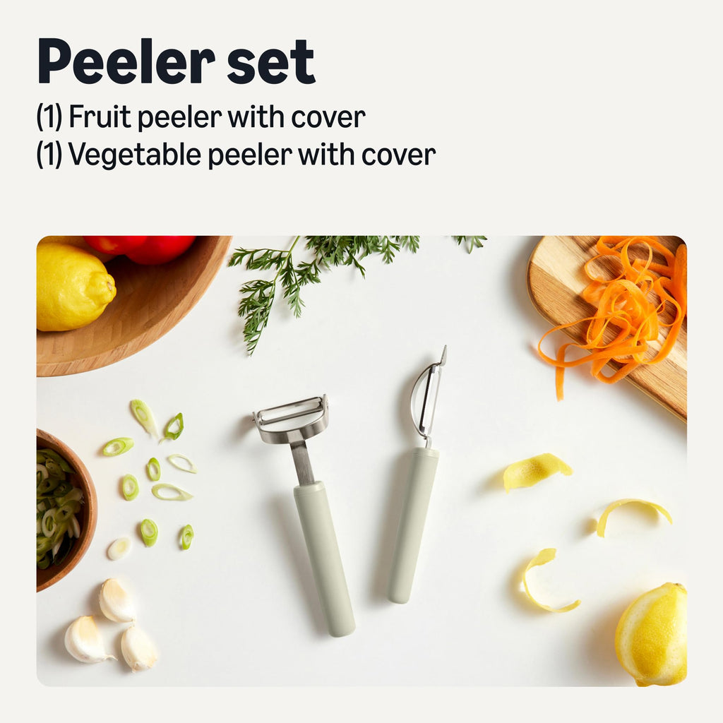Vegetable Peelers with Protective Covers, 2-Piece Set, Dishwasher-Safe, Linen Gray