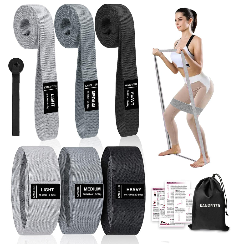 KANGFITER Long and Short Fabric Resistance Bands with Door Anchor 7 PCS, Non-Slip Stretch Booty Bands for Working Out Women & Men, Loop Exercise Elastic Bands for Home Physical Therapy Yoga Pilates