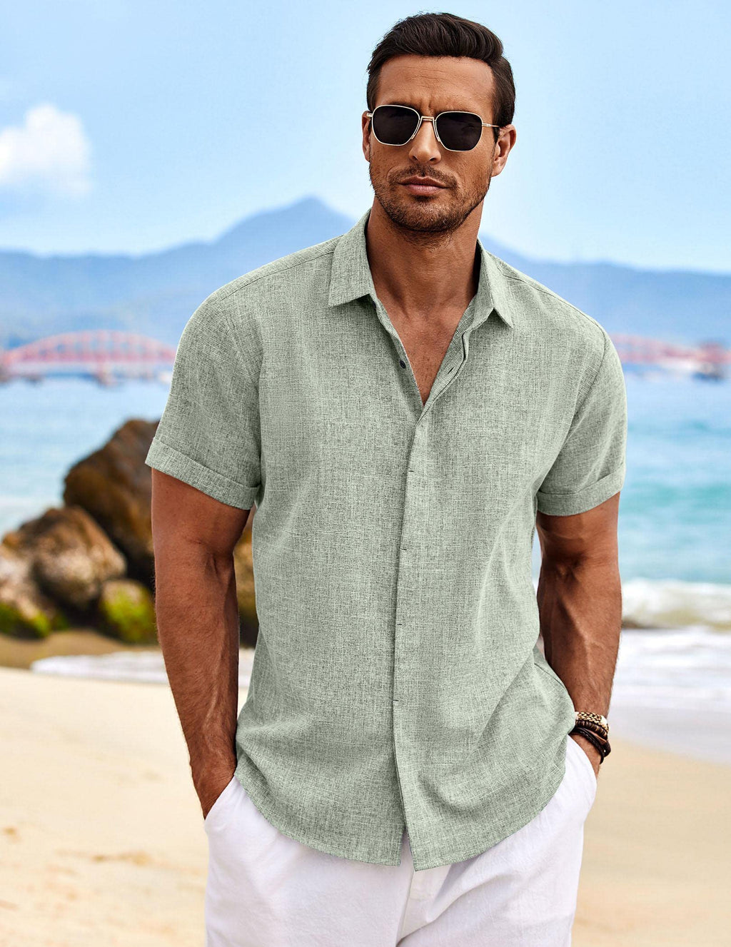 COOFANDY Men's Linen Shirts Short Sleeve Casual Button Down Shirt for Men (Size SM-5XL)