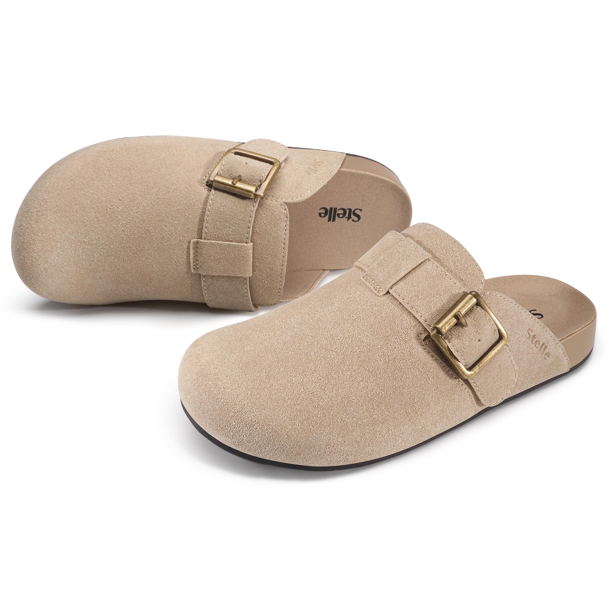 Stelle Suede Clogs for Women Men Potato Shoes with Arch Support Leather Cork Footbed Mules Slip on Home Slippers