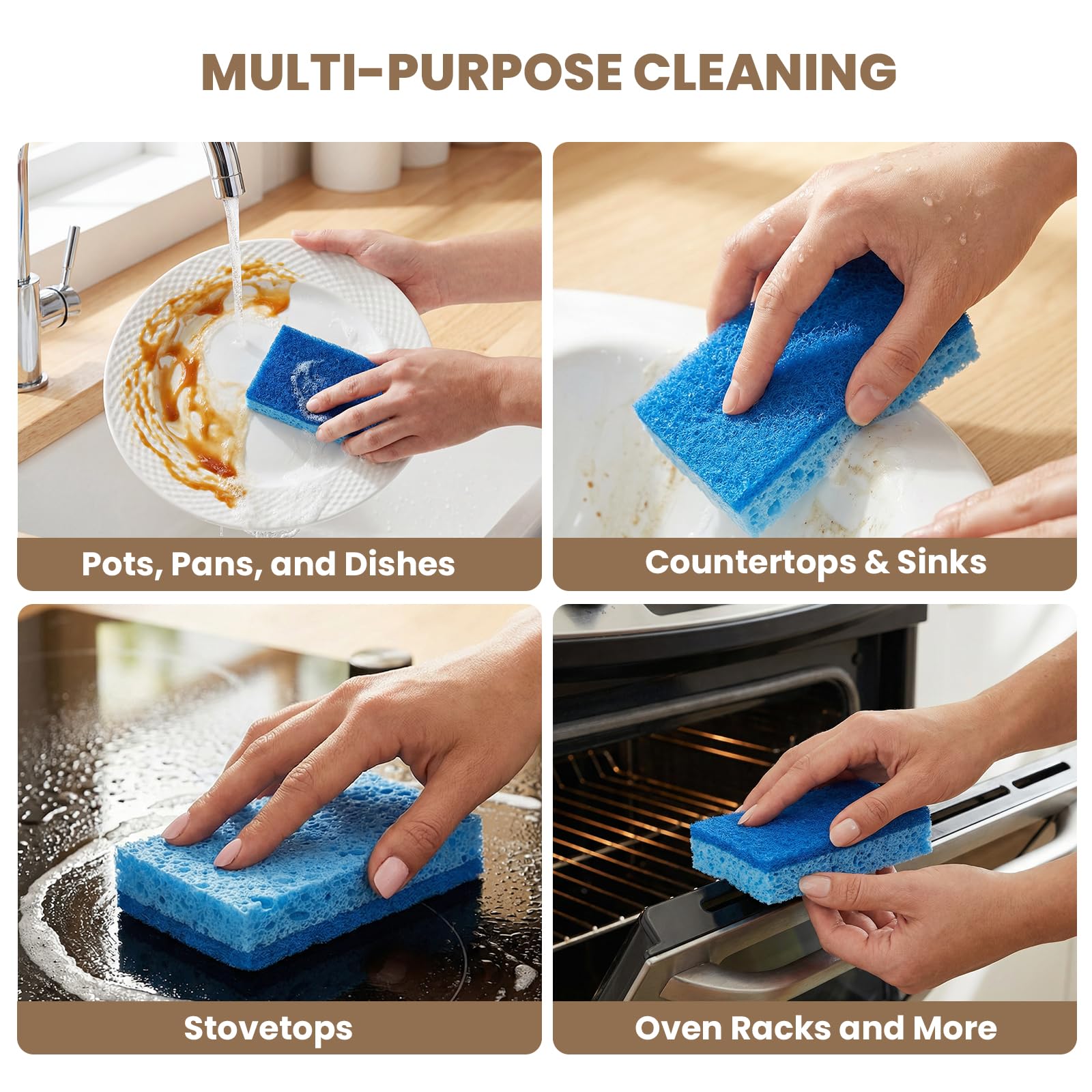 Metflavor Kitchen Sponges, 12 Count, Non-Scratch Scrub Sponge, Dual Sided Cleaning Sponges for Dishes, Kitchen, Bathroom