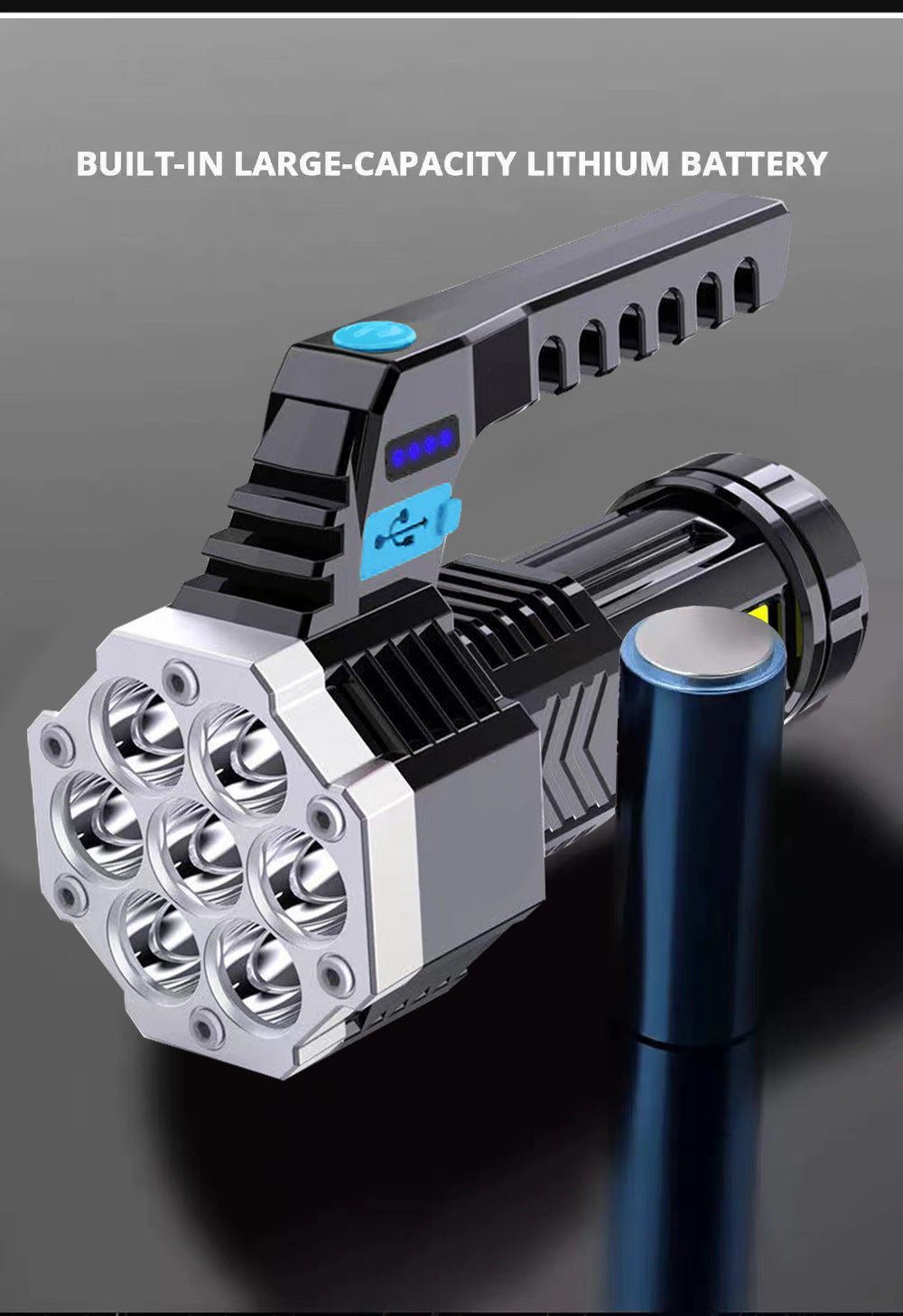 High Power LED Flashlight Powerful USB Rechargeable Lamp Built-in Battery COB 7 LED Flashlights