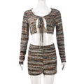 Open navel hollow strap short sleeved two-piece set