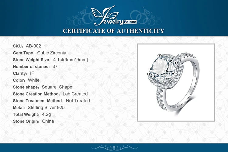 JewelryPalace 925 Sterling Silver Wedding Engagement Ring for Women 3ct Halo Princess cut Simulated Diamond AAAAA CZ Bridal Ring