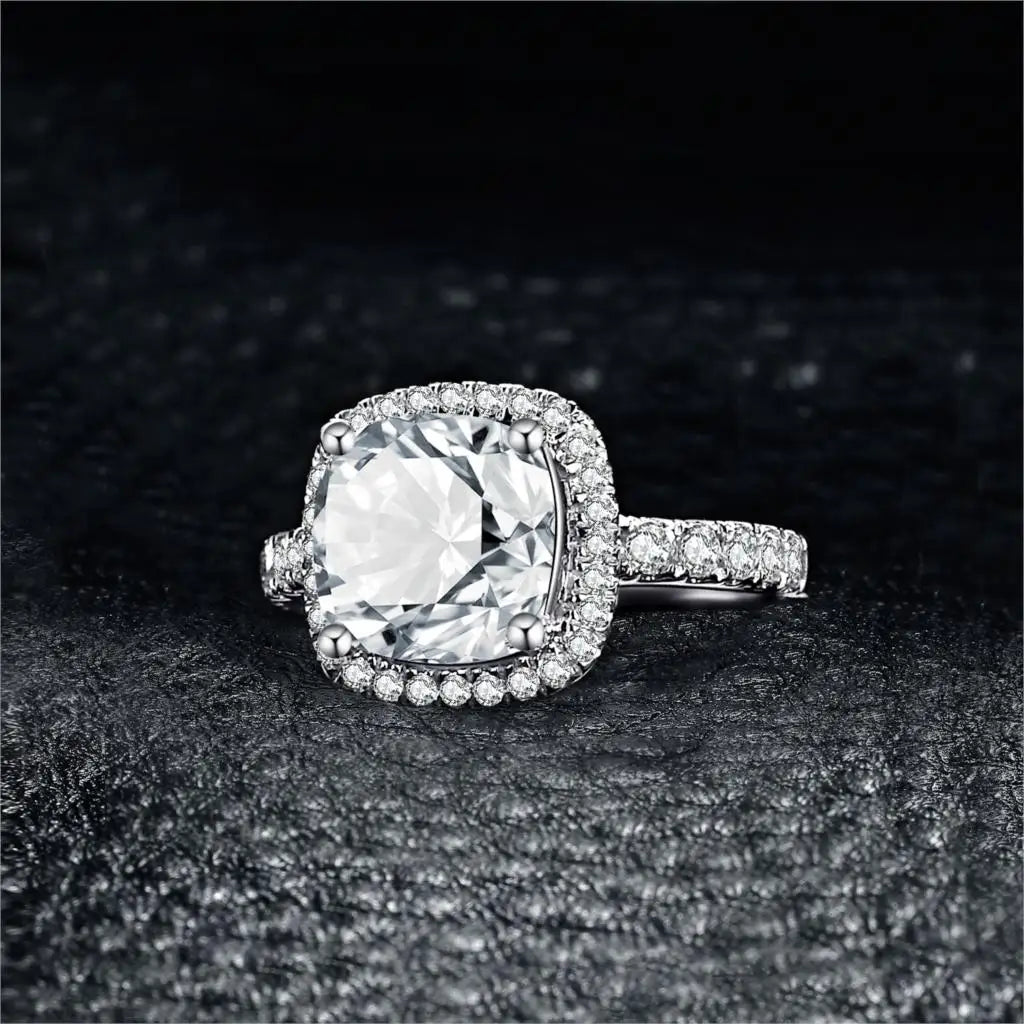 JewelryPalace 925 Sterling Silver Wedding Engagement Ring for Women 3ct Halo Princess cut Simulated Diamond AAAAA CZ Bridal Ring