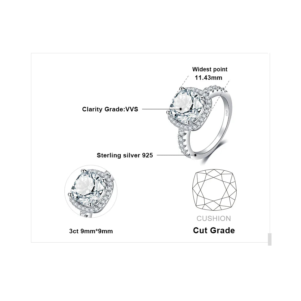 JewelryPalace 925 Sterling Silver Wedding Engagement Ring for Women 3ct Halo Princess cut Simulated Diamond AAAAA CZ Bridal Ring