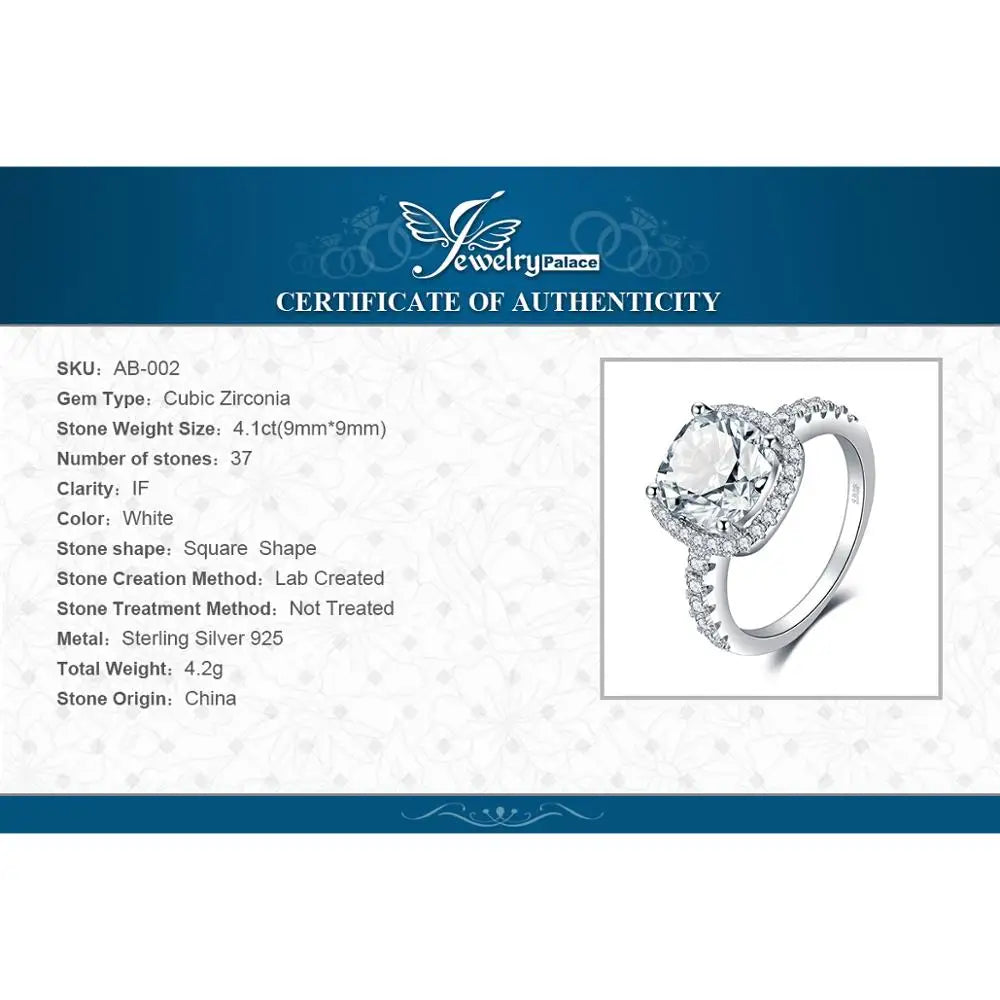 JewelryPalace 925 Sterling Silver Wedding Engagement Ring for Women 3ct Halo Princess cut Simulated Diamond AAAAA CZ Bridal Ring