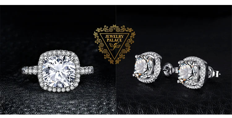 JewelryPalace 925 Sterling Silver Wedding Engagement Ring for Women 3ct Halo Princess cut Simulated Diamond AAAAA CZ Bridal Ring