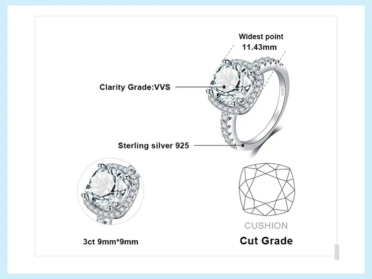 JewelryPalace 925 Sterling Silver Wedding Engagement Ring for Women 3ct Halo Princess cut Simulated Diamond AAAAA CZ Bridal Ring