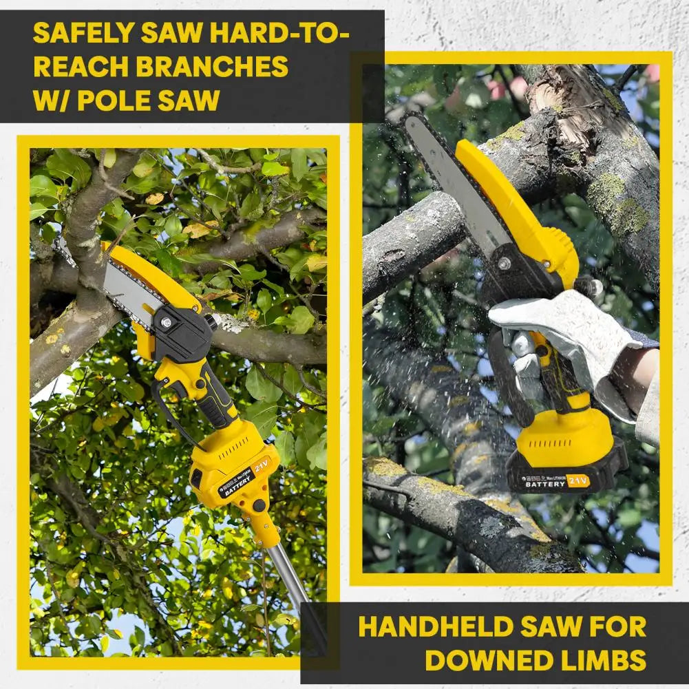 Cordless 2-in-1 Pole Saw And Mini Chainsaw 6-Inch Brushless Electric Chain Saw with 5.9 Feet Max Reach for Trimming And Cutting