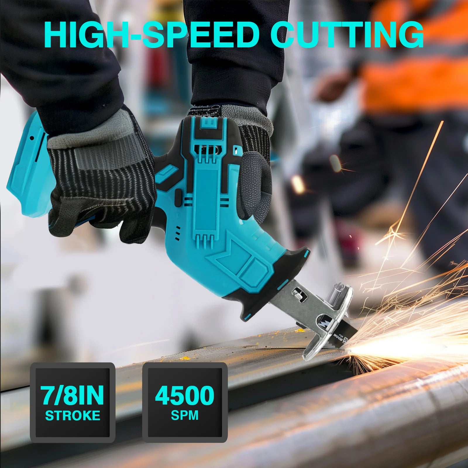 Reciprocating Saw 21V Cordless 0-4500 SPM 2 Batteries 4 Saw BladesTool