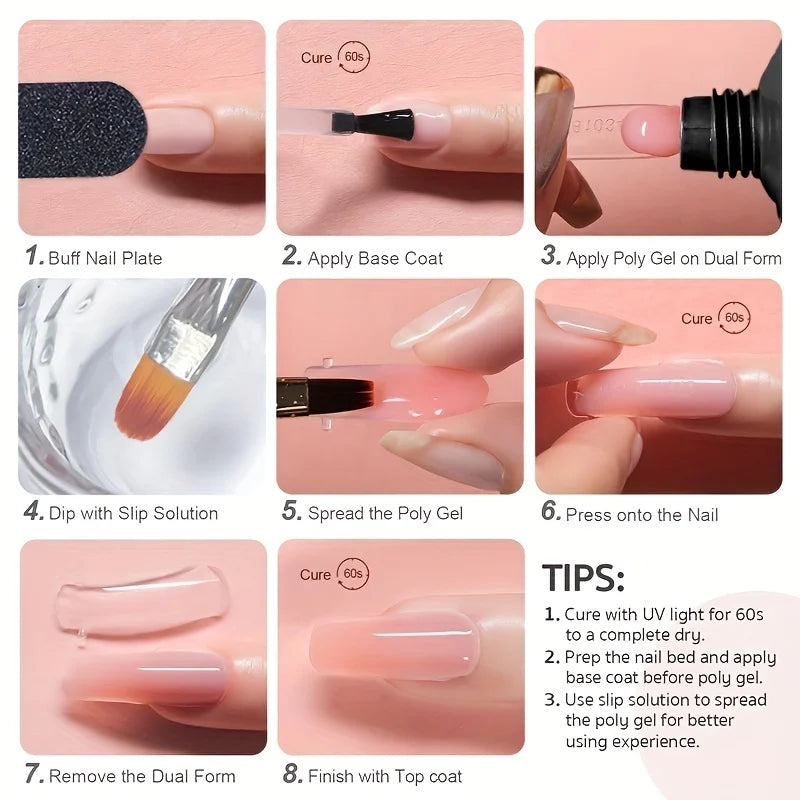 22pcs Poly Nails Gel 0.51oz Clear Poly Gel Builder Natural Looking And Long-Lasting, Trendy Nail Art Design Salon Professional