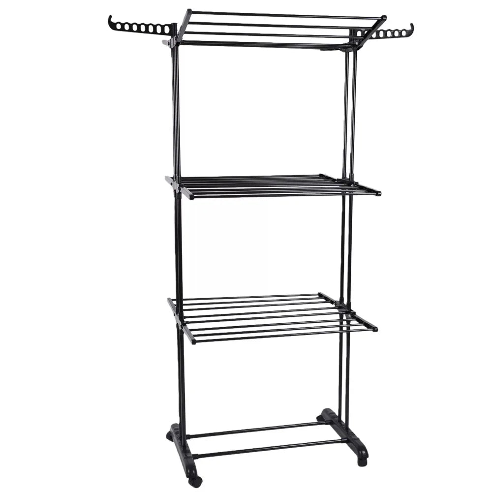 Foldable Plastic Clothes Drying Rack Laundry 4-Tier, Moveable Clothes Horse