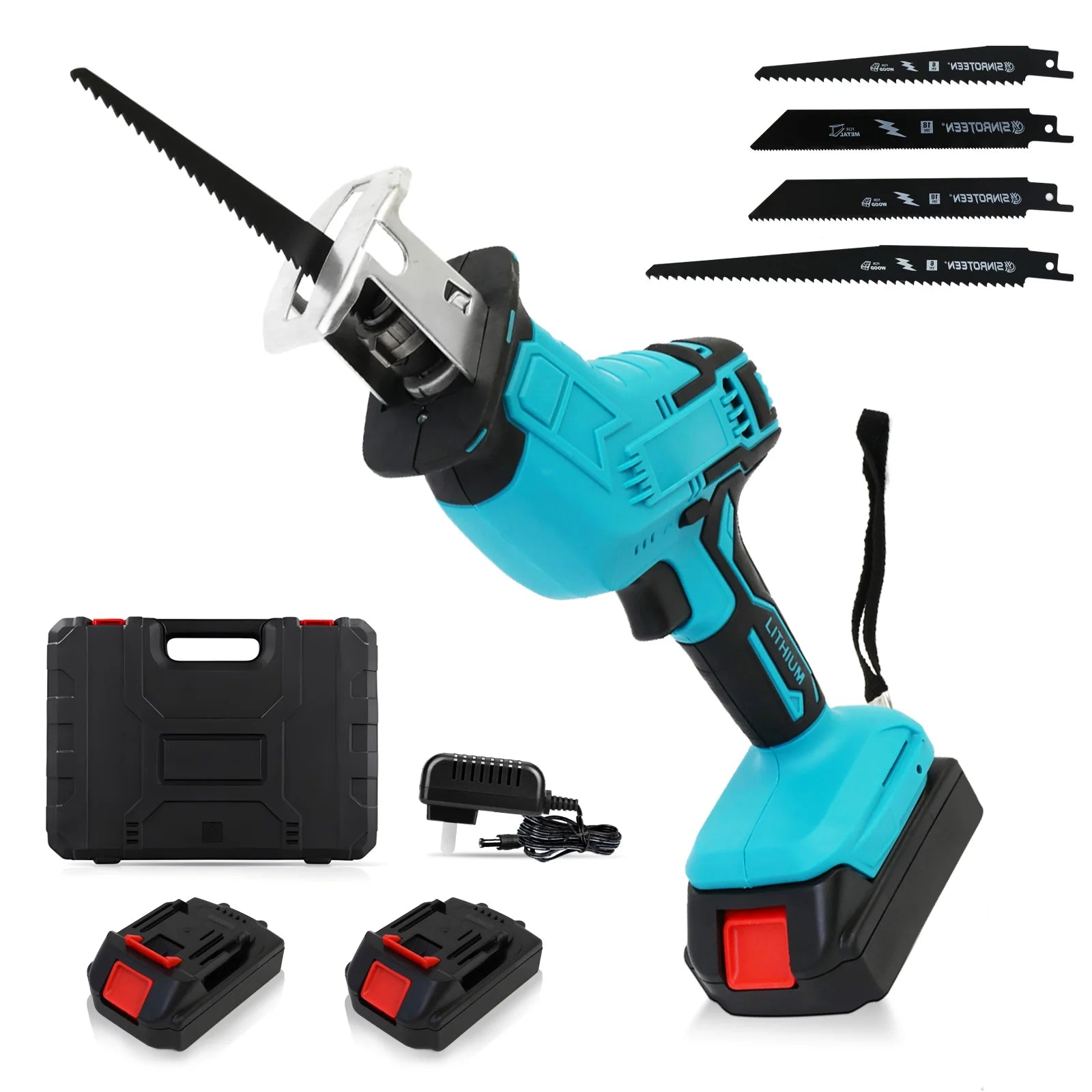 Reciprocating Saw 21V Cordless 0-4500 SPM 2 Batteries 4 Saw BladesTool